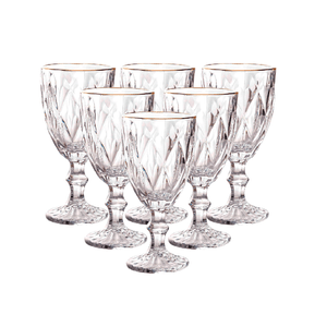 JOGO C/6 TAÇAS DIAMANTE BORDA DOURADA 340ml